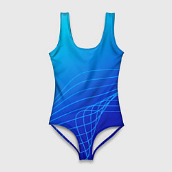Купальник-боди 3D женский Синий градиент полосы, цвет: 3D-принт