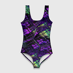 Женский купальник-боди Бабочки в фиолетовом креативном узоре