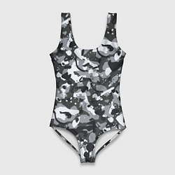 Женский купальник-боди Серый пиксельный камуфляж