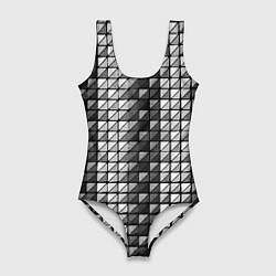 Купальник-боди 3D женский Чёрно-белые квадраты, цвет: 3D-принт