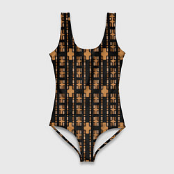 Купальник-боди 3D женский Коричневые кирпичики на чёрном фоне, цвет: 3D-принт