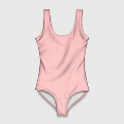 Женский купальник-боди Светлый розовый в мелкий белый горошек