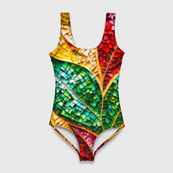 Женский купальник-боди Яркая мозаика с разноцветным абстрактным узором и
