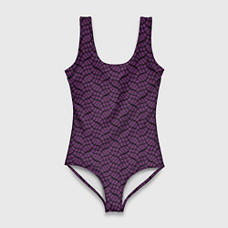 Купальник-боди 3D женский Тёмный фиолетовый волнистые полосы, цвет: 3D-принт