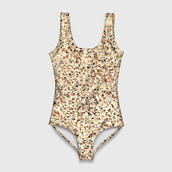 Купальник-боди 3D женский Светлый коричневый текстурированный под камень, цвет: 3D-принт