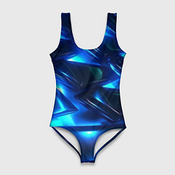 Купальник-боди 3D женский Синие абстрактные неоновые плиты, цвет: 3D-принт