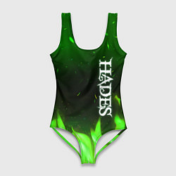 Купальник-боди 3D женский Logo Hades green hell fire, цвет: 3D-принт