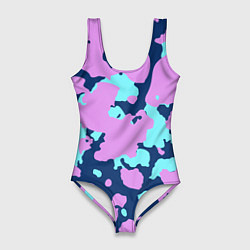 Купальник-боди 3D женский Паттерн с сиреневыми и голубыми пятнами, цвет: 3D-принт