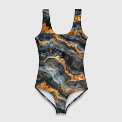 Купальник-боди 3D женский Мраморное золото, цвет: 3D-принт