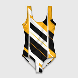 Купальник-боди 3D женский Black and yellow stripes on a white background, цвет: 3D-принт