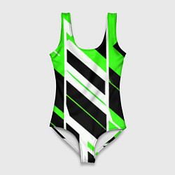 Купальник-боди 3D женский Black and green stripes on a white background, цвет: 3D-принт