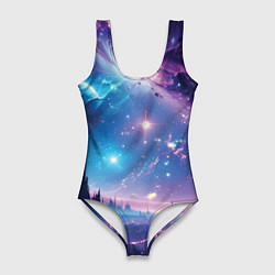 Купальник-боди 3D женский Звездный город в космосе, цвет: 3D-принт