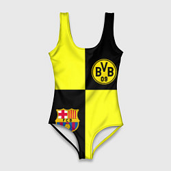 Купальник-боди 3D женский Barcelona x Borussia, цвет: 3D-принт