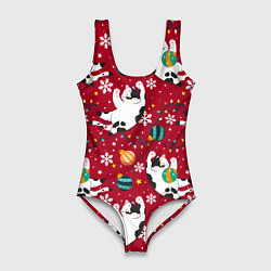 Купальник-боди 3D женский Новогодний паттерн с котиками, цвет: 3D-принт