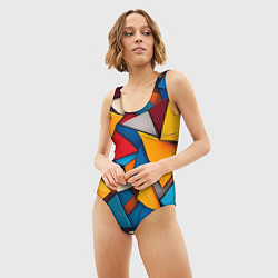 Купальник-боди 3D женский Разноцветные треугольники, цвет: 3D-принт — фото 2