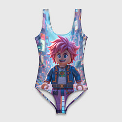 Купальник-боди 3D женский Роблокс с розовыми волосами, цвет: 3D-принт