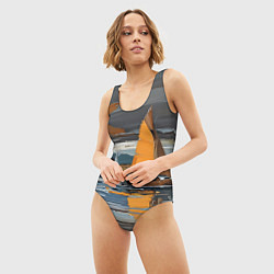 Купальник-боди 3D женский Живопись с парусниками, цвет: 3D-принт — фото 2