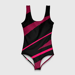 Купальник-боди 3D женский Чёрный с розовым абстракция полосы, цвет: 3D-принт