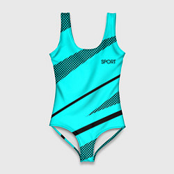 Купальник-боди 3D женский Sport неоновый голубой с чёрным полосы, цвет: 3D-принт