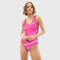 Купальник-боди 3D женский Розовый однотонный абстракция с полосой, цвет: 3D-принт — фото 2