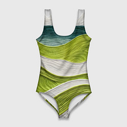 Купальник-боди 3D женский Лаймовые волны, цвет: 3D-принт
