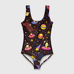 Купальник-боди 3D женский Мультяшные космические обитатели, цвет: 3D-принт