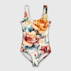 Купальник-боди 3D женский Паттерн с переплетением цветов, цвет: 3D-принт