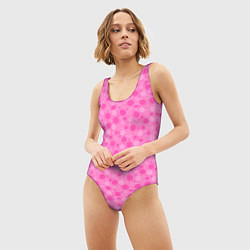 Купальник-боди 3D женский Малиново розовые пузыри и горохи, цвет: 3D-принт — фото 2