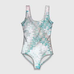 Купальник-боди 3D женский Серо-бирюзовый абстрактный, цвет: 3D-принт