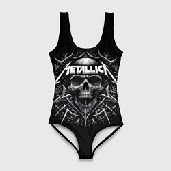 Купальник-боди 3D женский Metallica - a skull with roses and thorns, цвет: 3D-принт