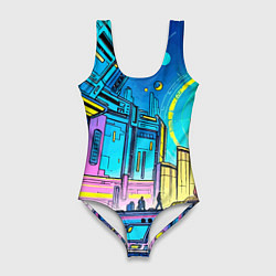Купальник-боди 3D женский Космический город, цвет: 3D-принт