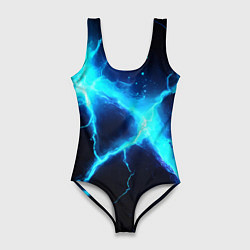Купальник-боди 3D женский Голубой разлом из молний, цвет: 3D-принт