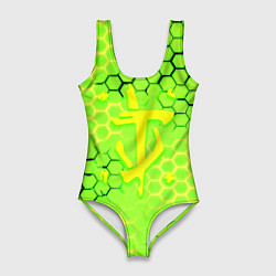 Купальник-боди 3D женский Doom кислотные соты лого, цвет: 3D-принт