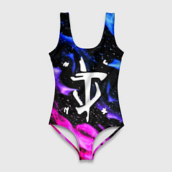 Купальник-боди 3D женский Doom flame neon, цвет: 3D-принт