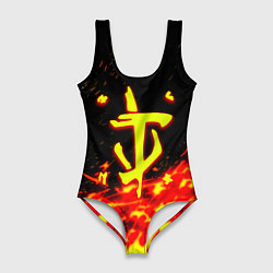 Купальник-боди 3D женский Doom огненное лого, цвет: 3D-принт