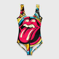 Купальник-боди 3D женский Rolling Stones logo - pop art pattern, цвет: 3D-принт