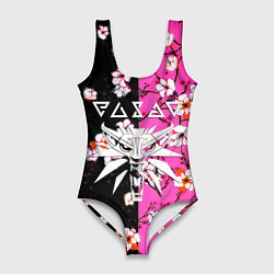 Купальник-боди 3D женский Ведьмак паттерн сакура, цвет: 3D-принт