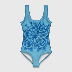 Купальник-боди 3D женский Штурвал и три розы, цвет: 3D-принт