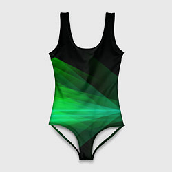Купальник-боди 3D женский Неоновая зеленая абстракция на черном фоне, цвет: 3D-принт