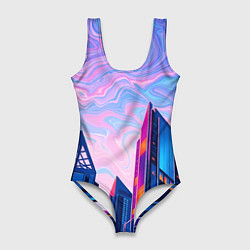 Купальник-боди 3D женский Абстракция с небоскребами, цвет: 3D-принт