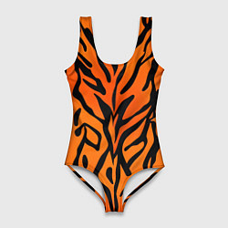 Купальник-боди 3D женский Тигровый огненный паттерн, цвет: 3D-принт