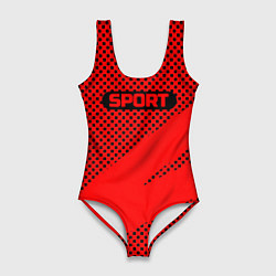 Купальник-боди 3D женский Sport красно-чёрный текстурный, цвет: 3D-принт