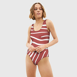 Купальник-боди 3D женский Полоски красной зебры, цвет: 3D-принт — фото 2