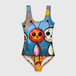 Купальник-боди 3D женский Инопланетные человечки, цвет: 3D-принт
