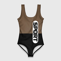 Купальник-боди 3D женский Sport чёрно-коричневый с белым, цвет: 3D-принт