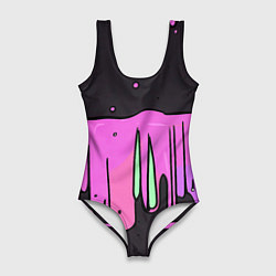 Купальник-боди 3D женский Фиолетовая текстура на черном фоне, цвет: 3D-принт