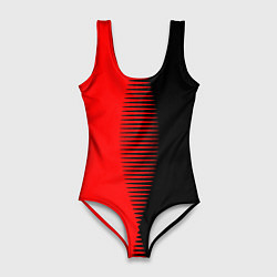 Купальник-боди 3D женский Чёрно-красный пополам с переходом, цвет: 3D-принт