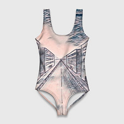 Купальник-боди 3D женский Сумрачный город, цвет: 3D-принт