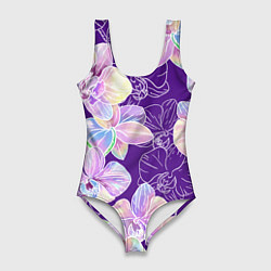 Купальник-боди 3D женский Японские акварельные орхидеи, цвет: 3D-принт