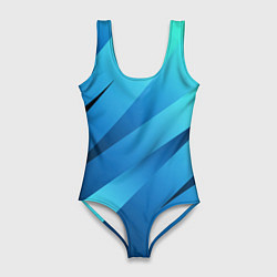 Купальник-боди 3D женский Сине-голубой абстрактные полосы, цвет: 3D-принт